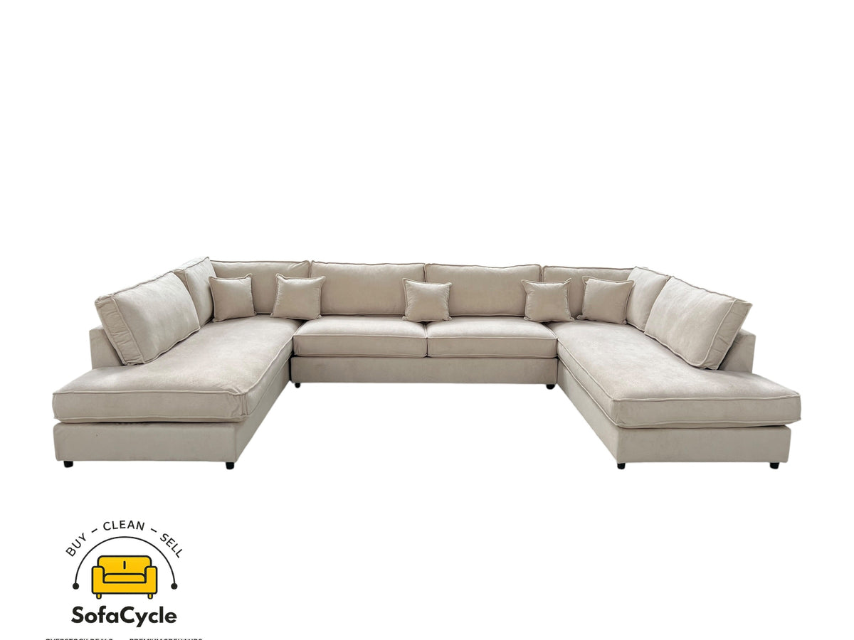 U-zetel beige in ribstof – overstock