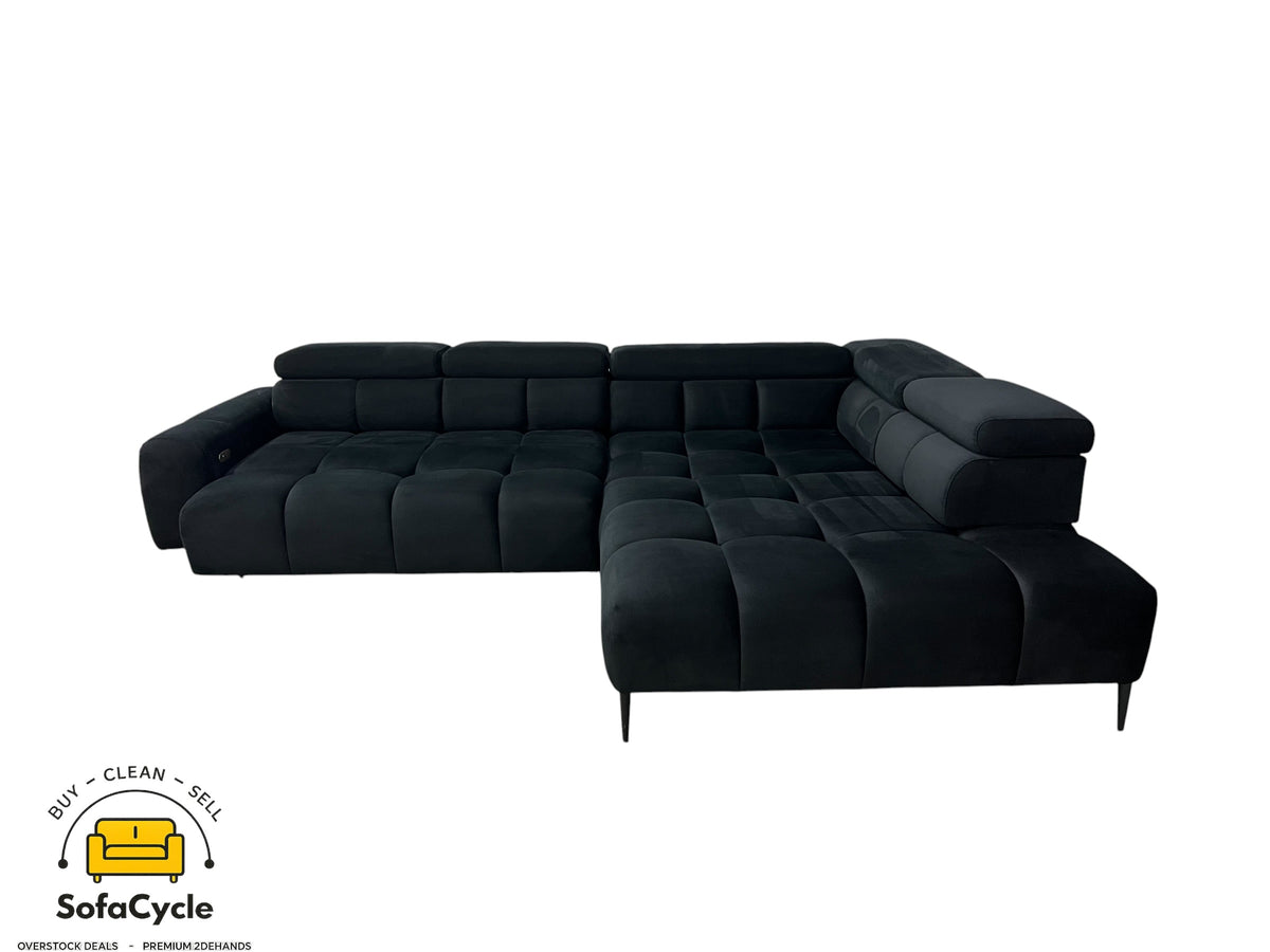 Hoekzetel zwart in fluweel met relaxfunctie – overstock