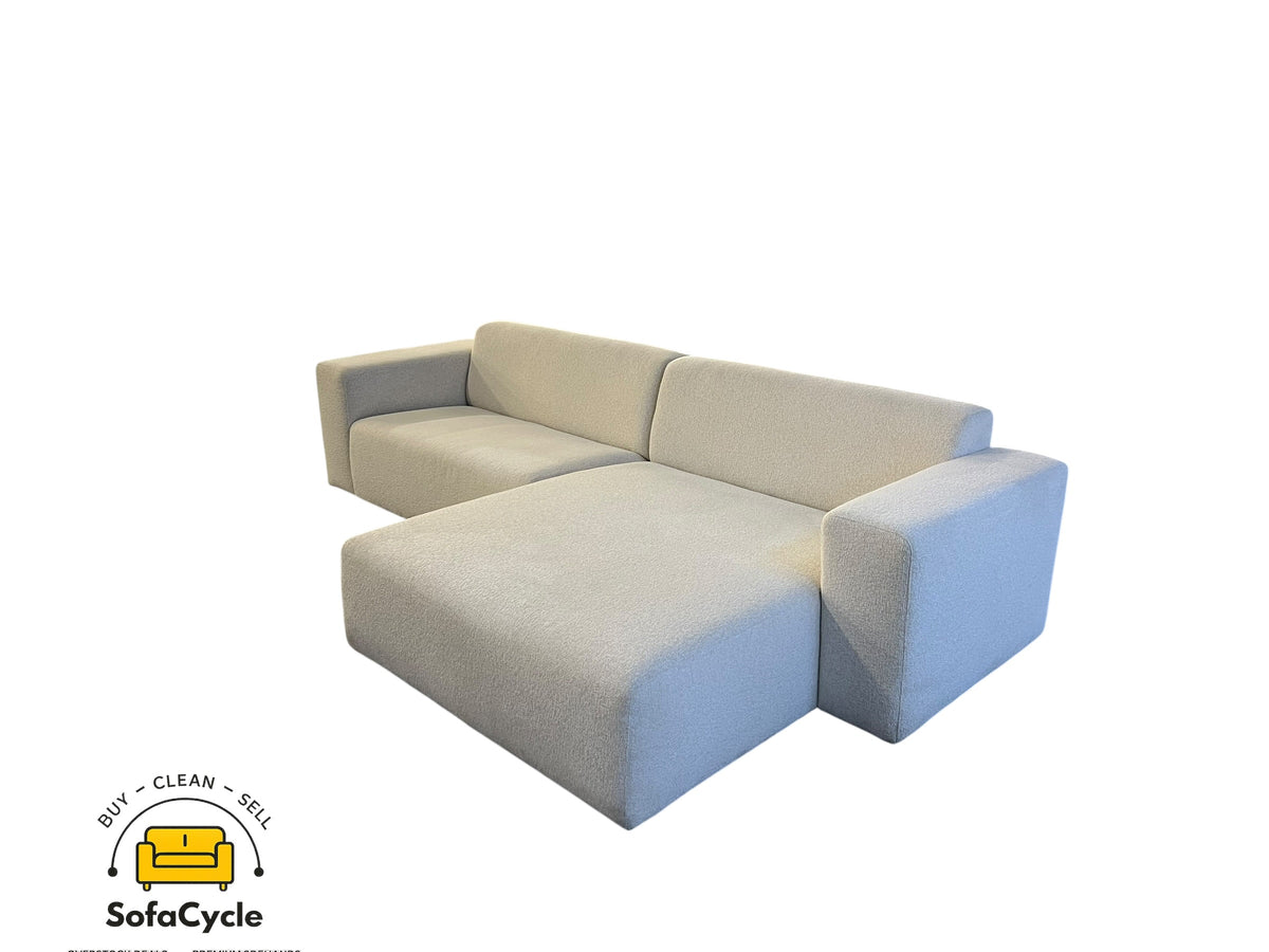 Hoekzetel beige in bouclé, extra breed, hoek R – overstock