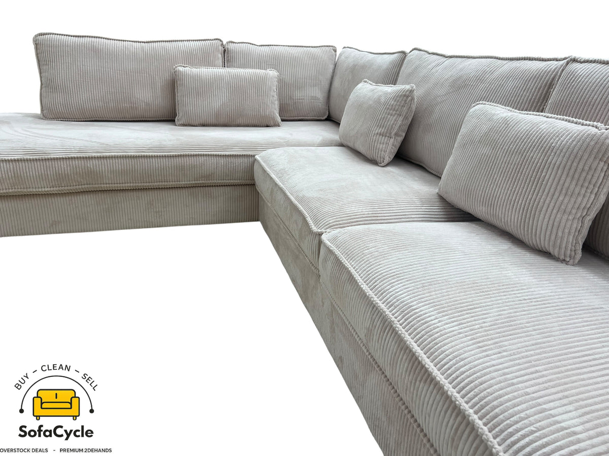 Hoekzetel beige in ribstof, hoek L – overstock