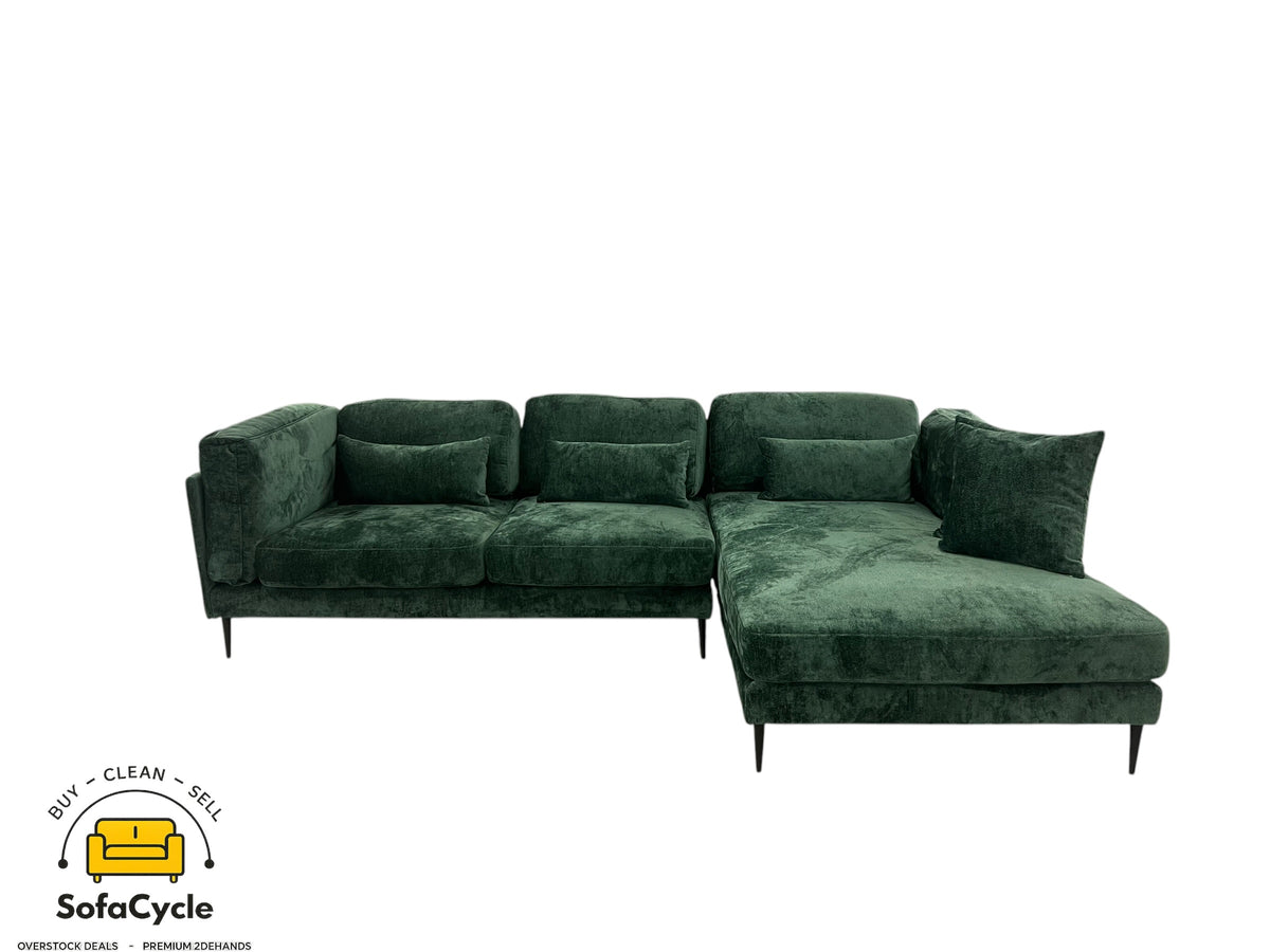 Ruime hoekzetel groen in stof, hoek R – overstock