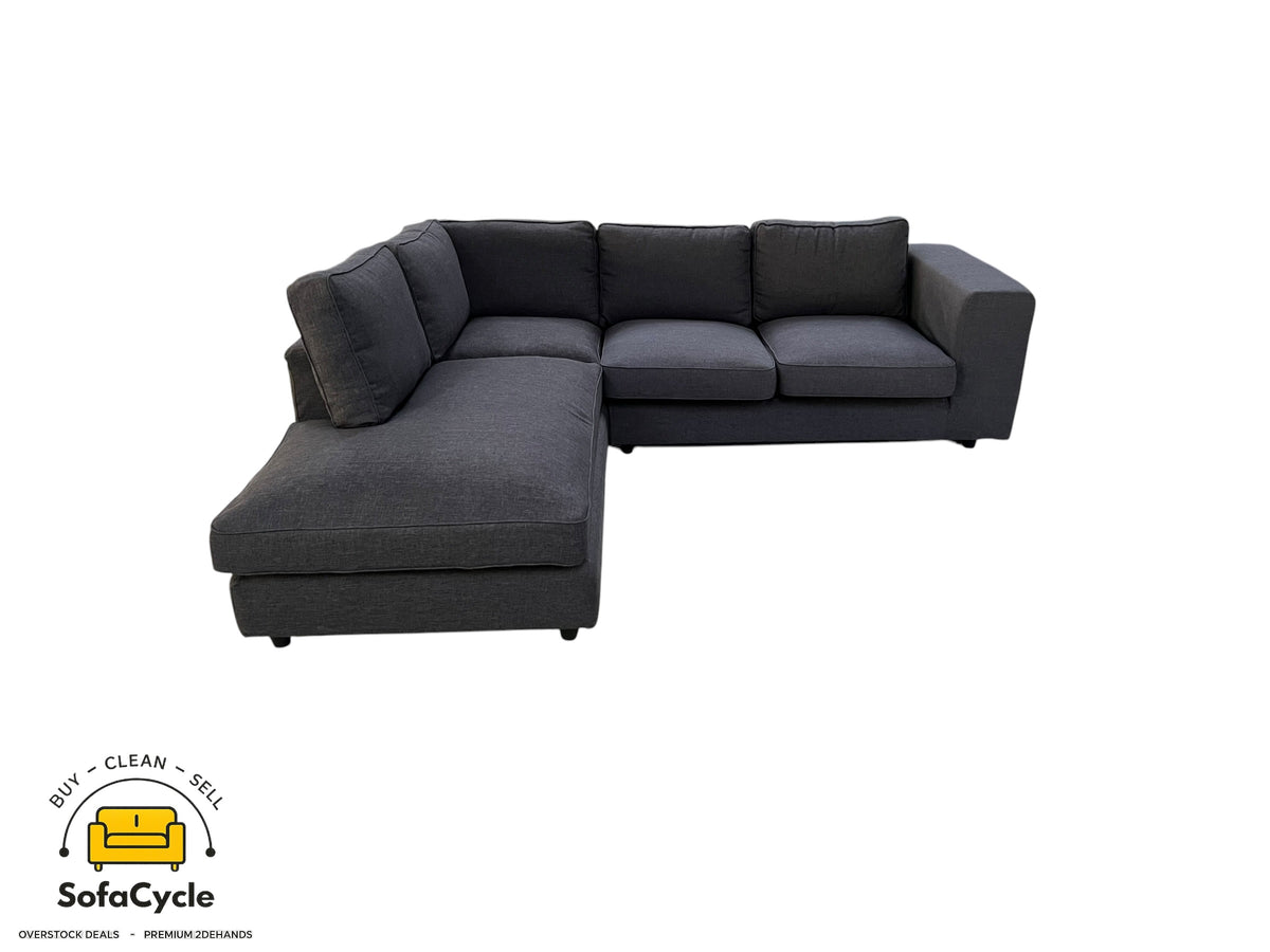 Hoekzetel antraciet in stof, hoek L – overstock