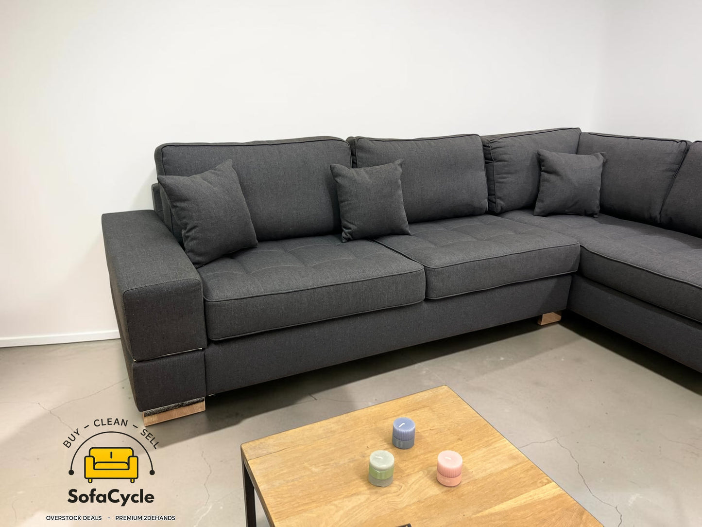 Hoekzetel zwart in stof extra ruim, hoek R – overstock