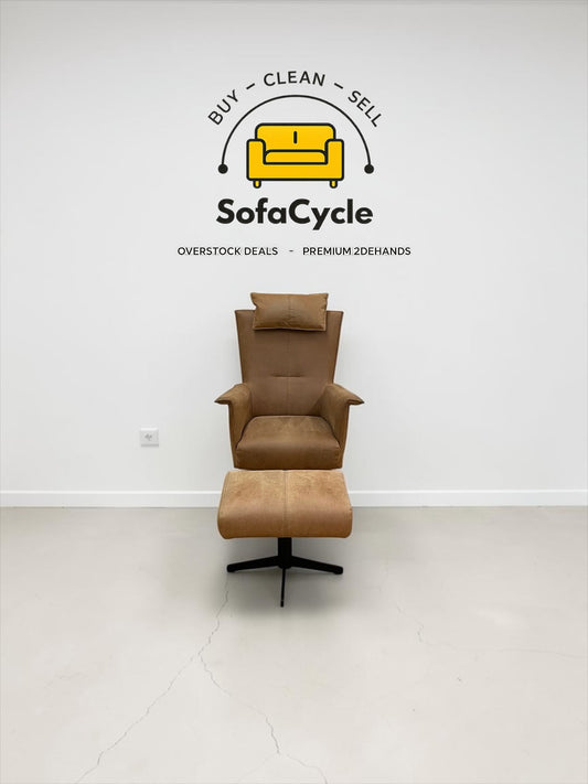 Henders & Hazel fauteuil cognac met voetbankje – tweedehands