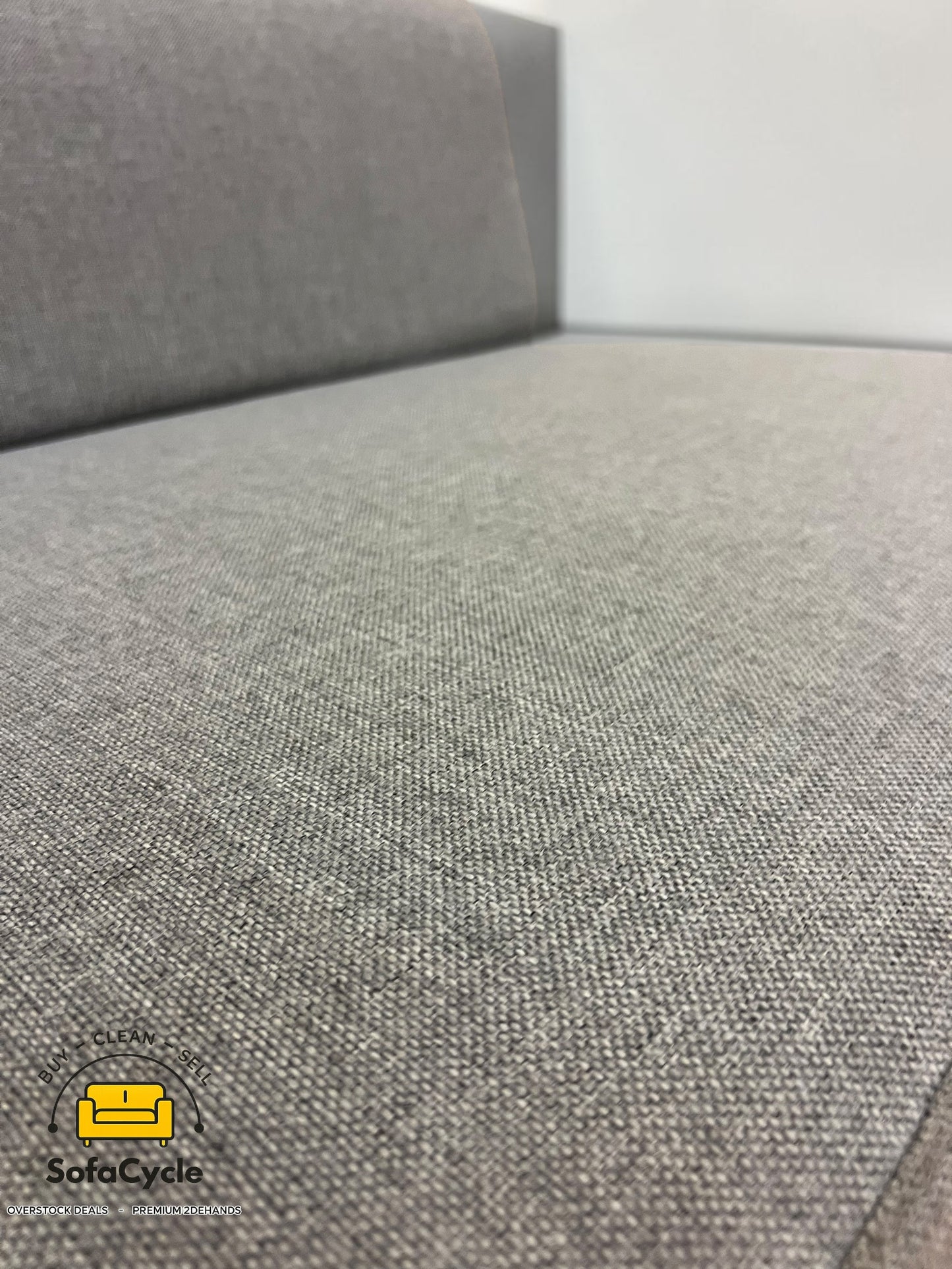 Hoekzetel grijs in stof met poef, modulair – tweedehands