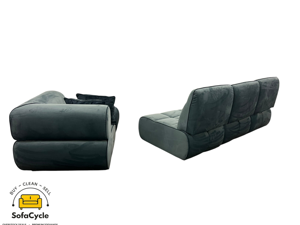 3-zit blauw in fluweel met hoekelement, modulair – overstock