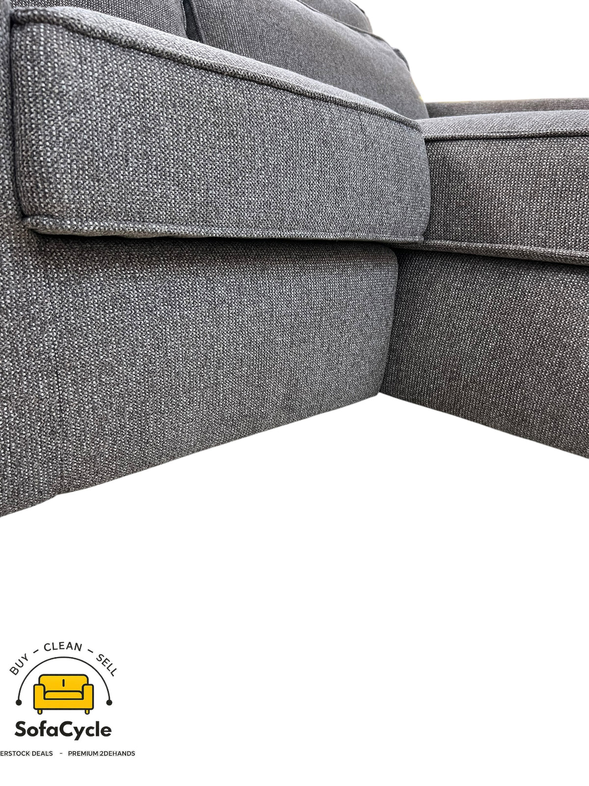 Compacte hoekzetel grijs in stof, hoek R – overstock