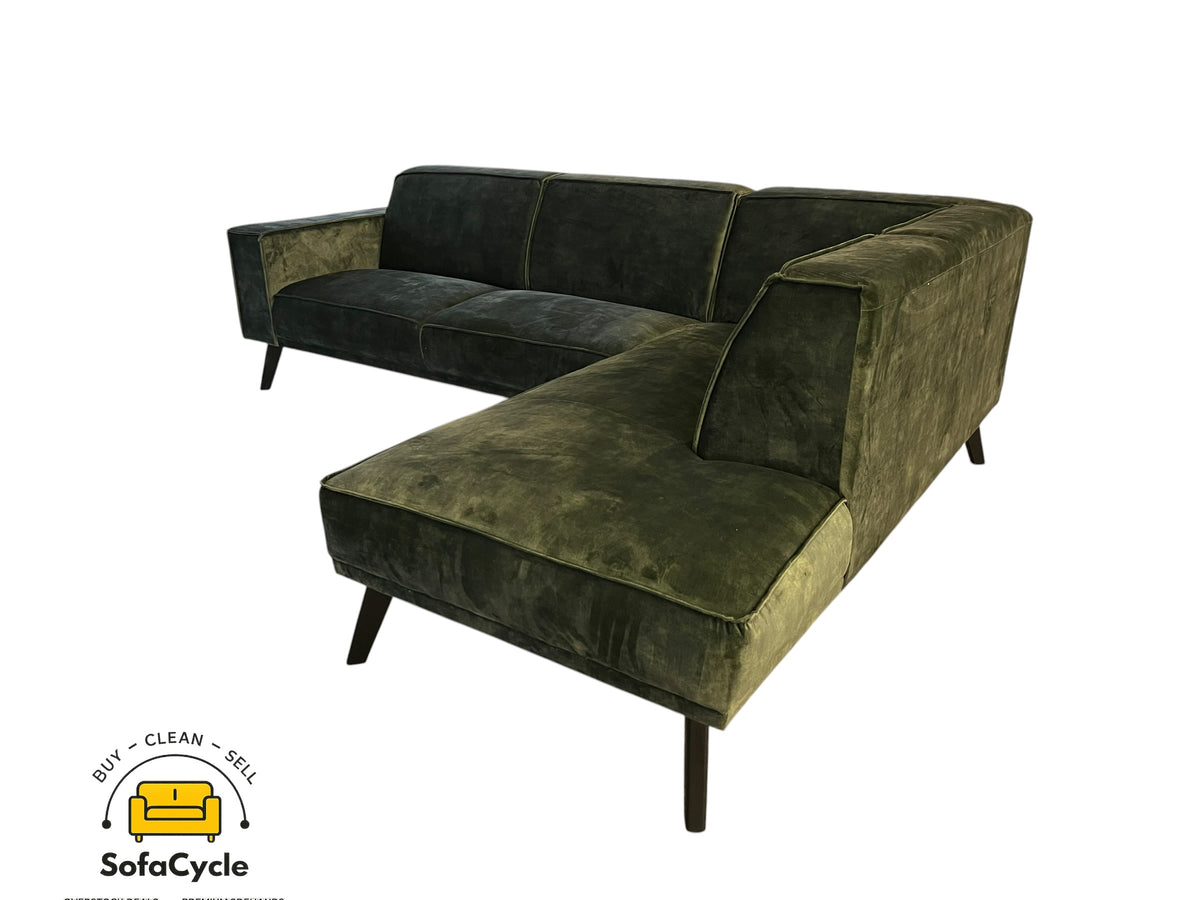 Hoekzetel groen in fluweel, hoek R – overstock