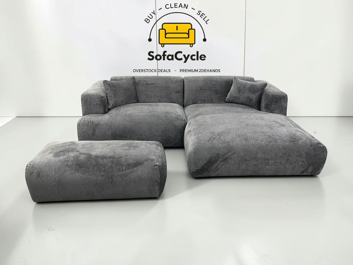 Hoekzetel antraciet in bouclé extra breed ligvlak, hoek R – overstock