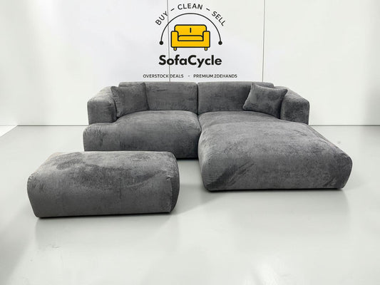 Hoekzetel antraciet in bouclé extra breed ligvlak, hoek R – overstock