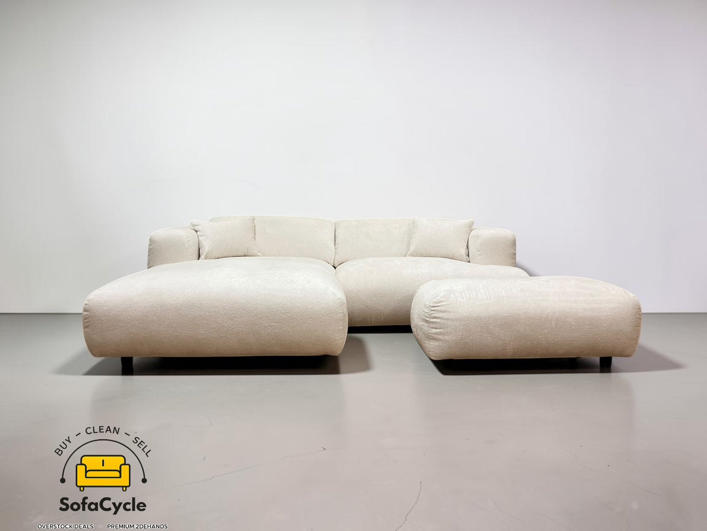 Hoekzetel wit in bouclé extra breed ligvlak – overstock
