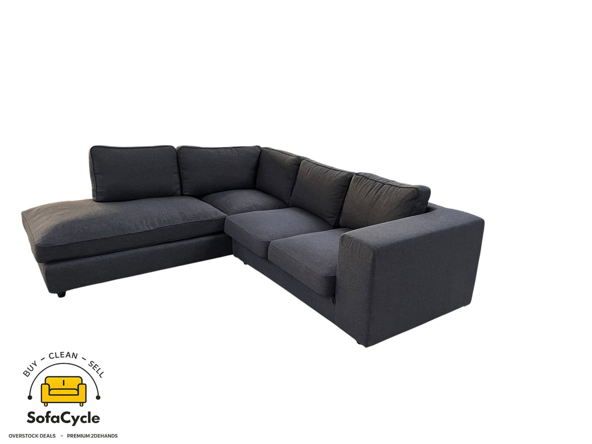 Hoekzetel antraciet in stof, hoek L – overstock