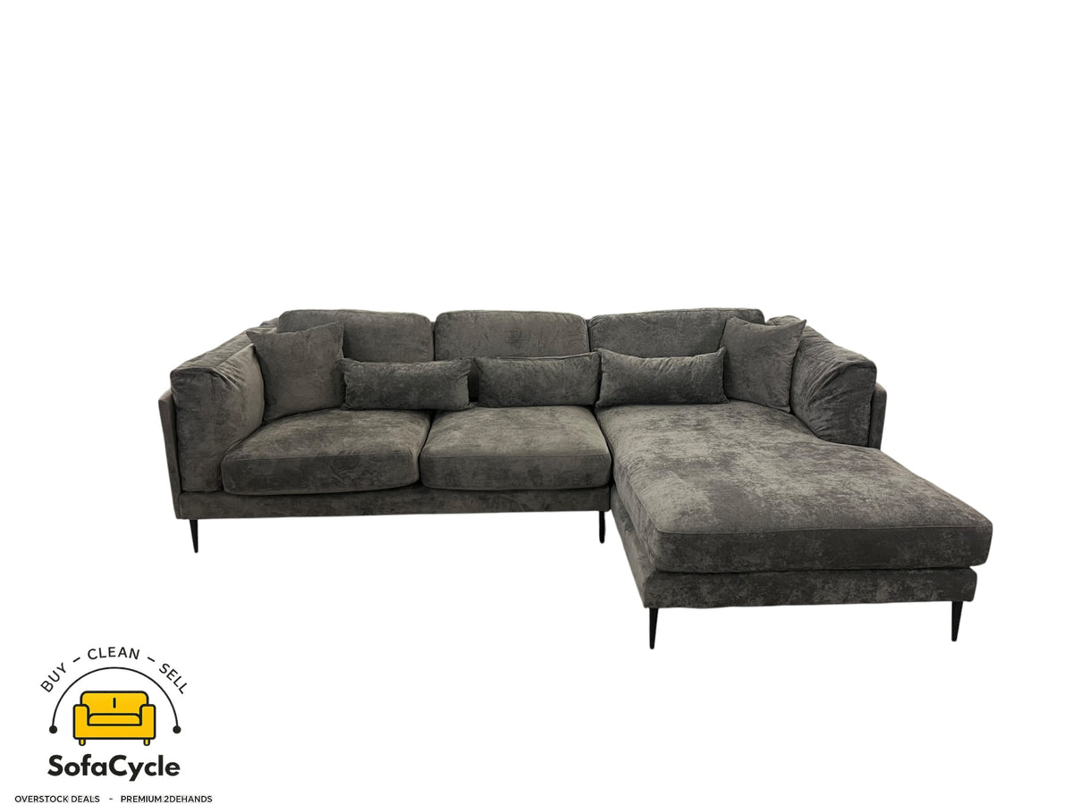 Hoekzetel antraciet in stof, hoek R – overstock