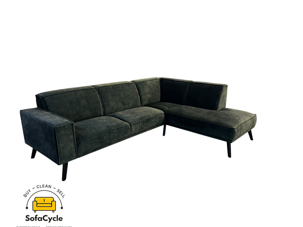 Hoekzetel groen in fluweel, hoek R – overstock