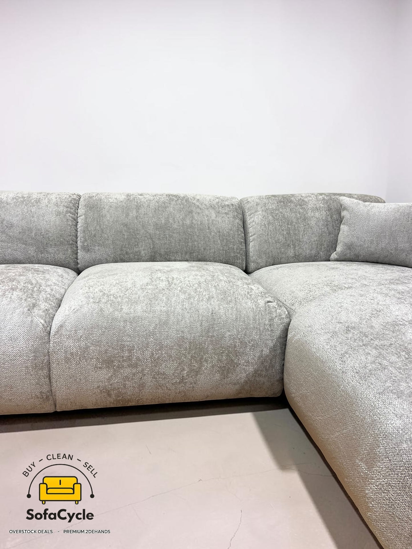 Hoekzetel grijs in bouclé, hoek R – overstock