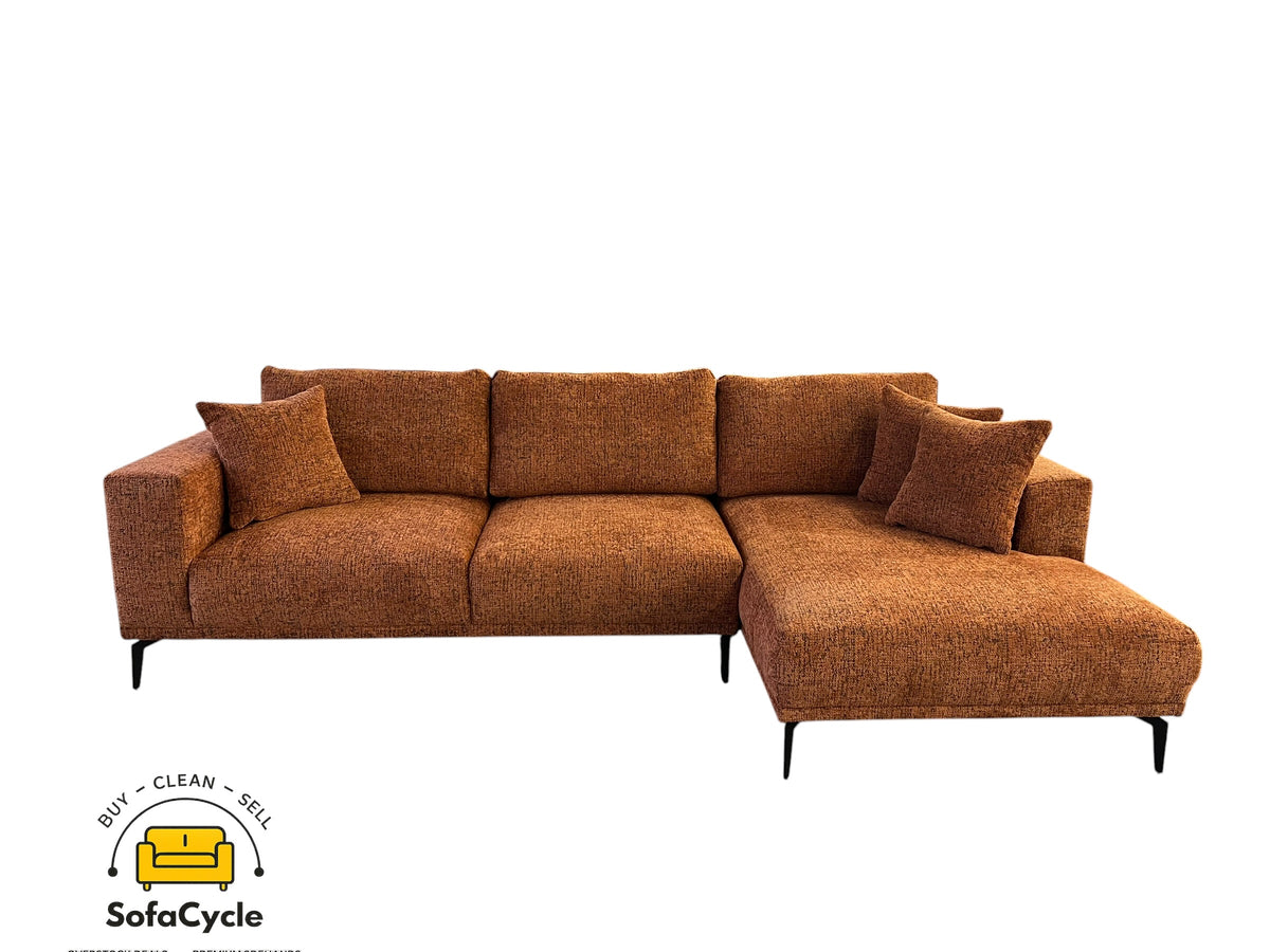 Hoekzetel roest in bouclé, hoek R – overstock