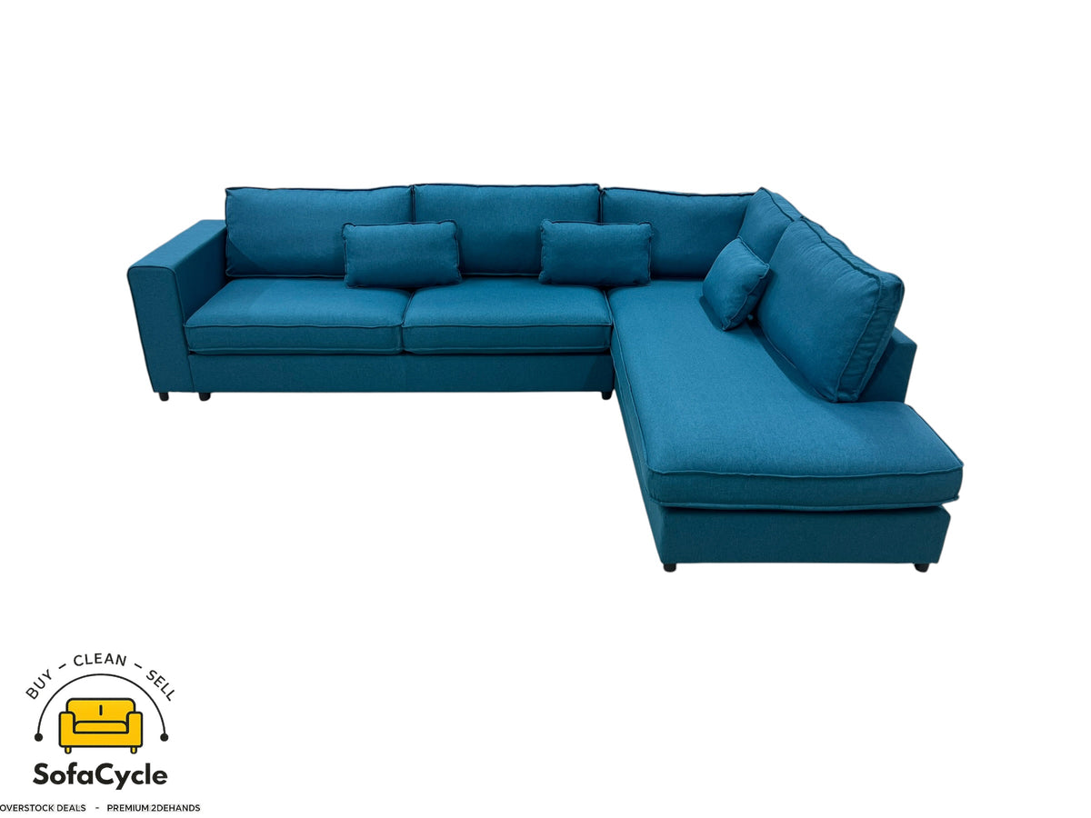 Hoekzetel blauw in stof, hoek R – overstock
