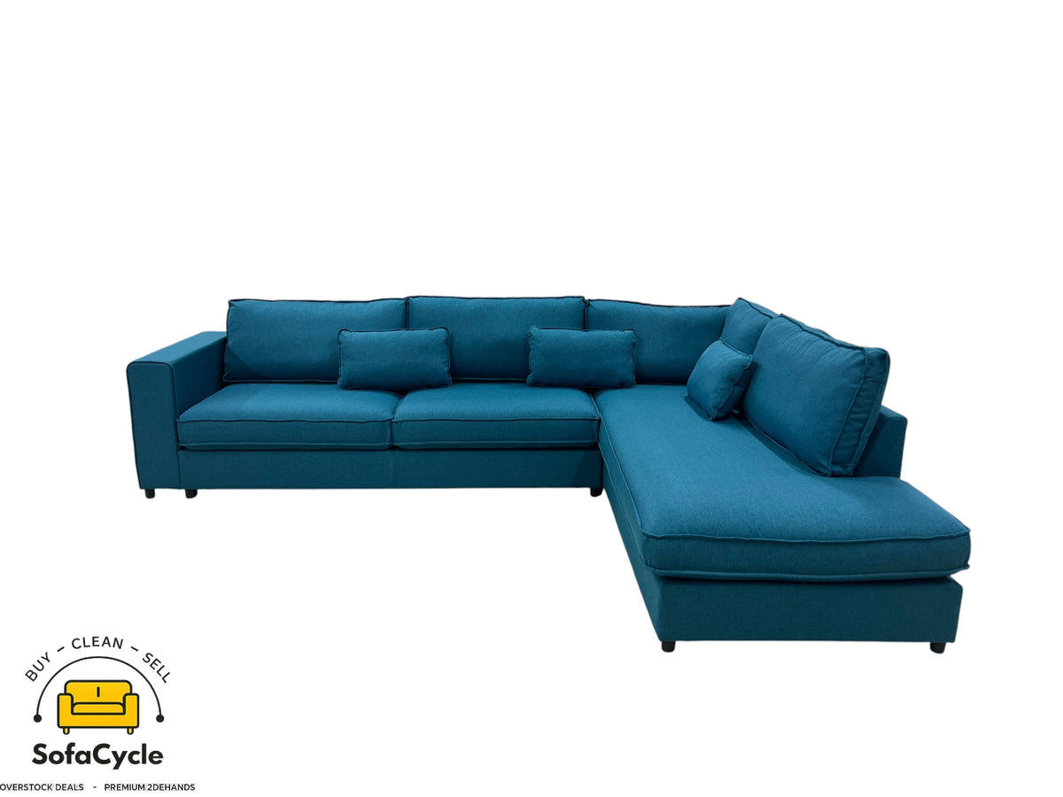 Hoekzetel blauw in stof, hoek R – overstock