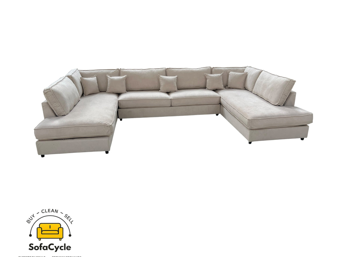 U-zetel beige in ribstof – overstock