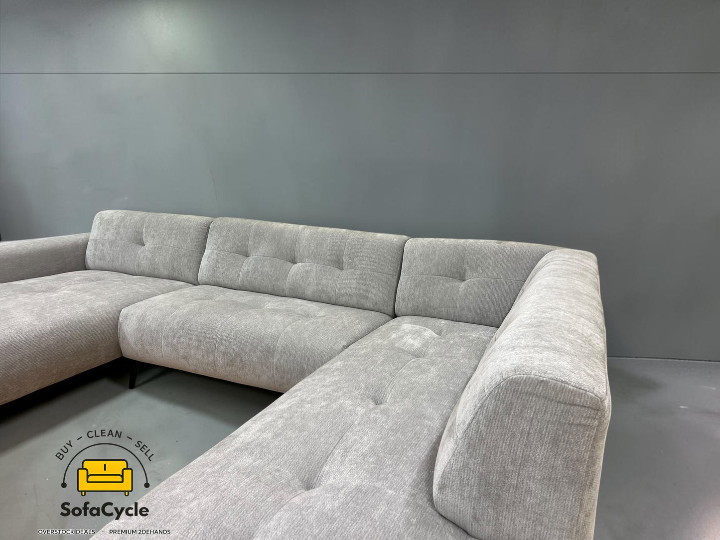 Cardiff U-zetel grijs in bouclé – overstock