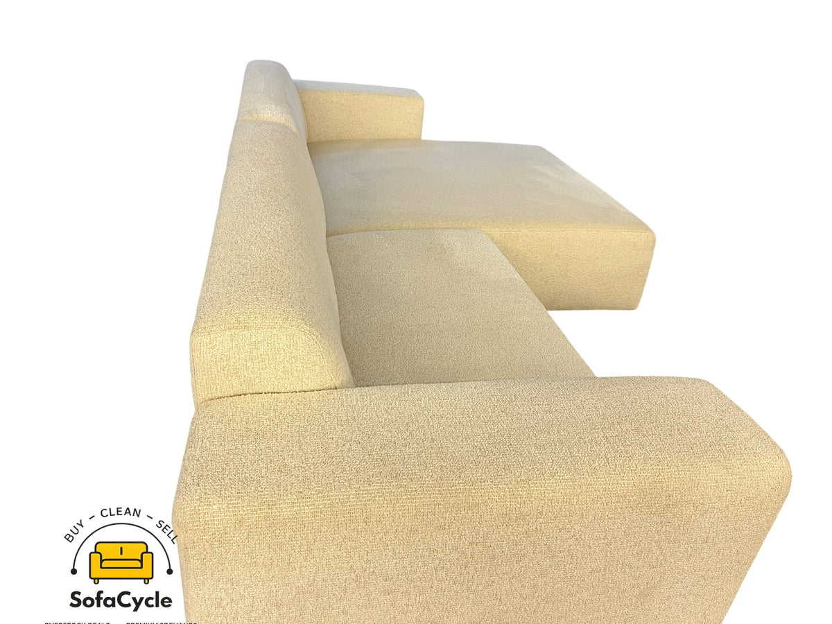Hoekzetel beige in bouclé, extra breed, hoek R – overstock
