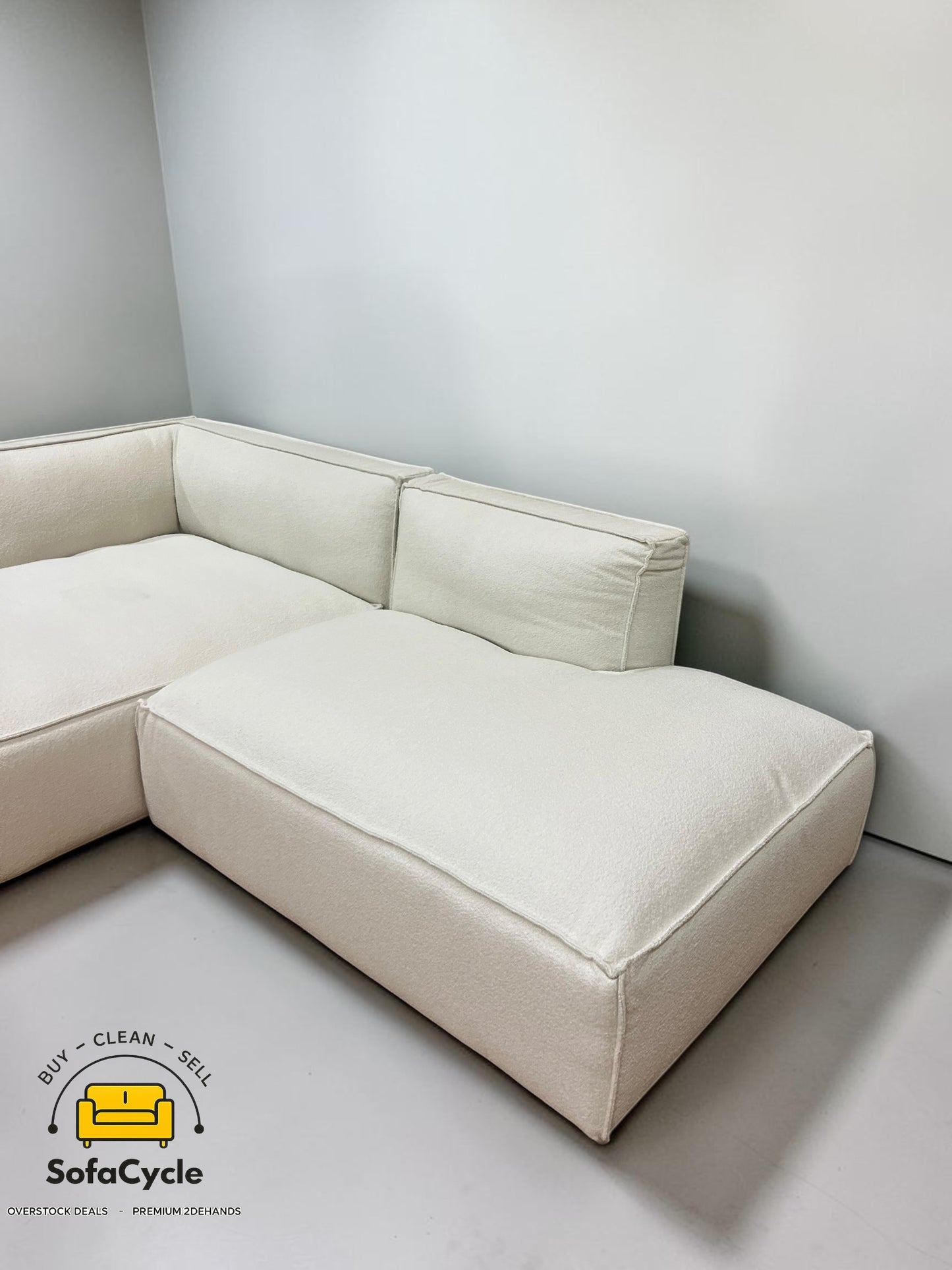 NV Gallery hoekzetel wit in bouclé, hoek L – overstock
