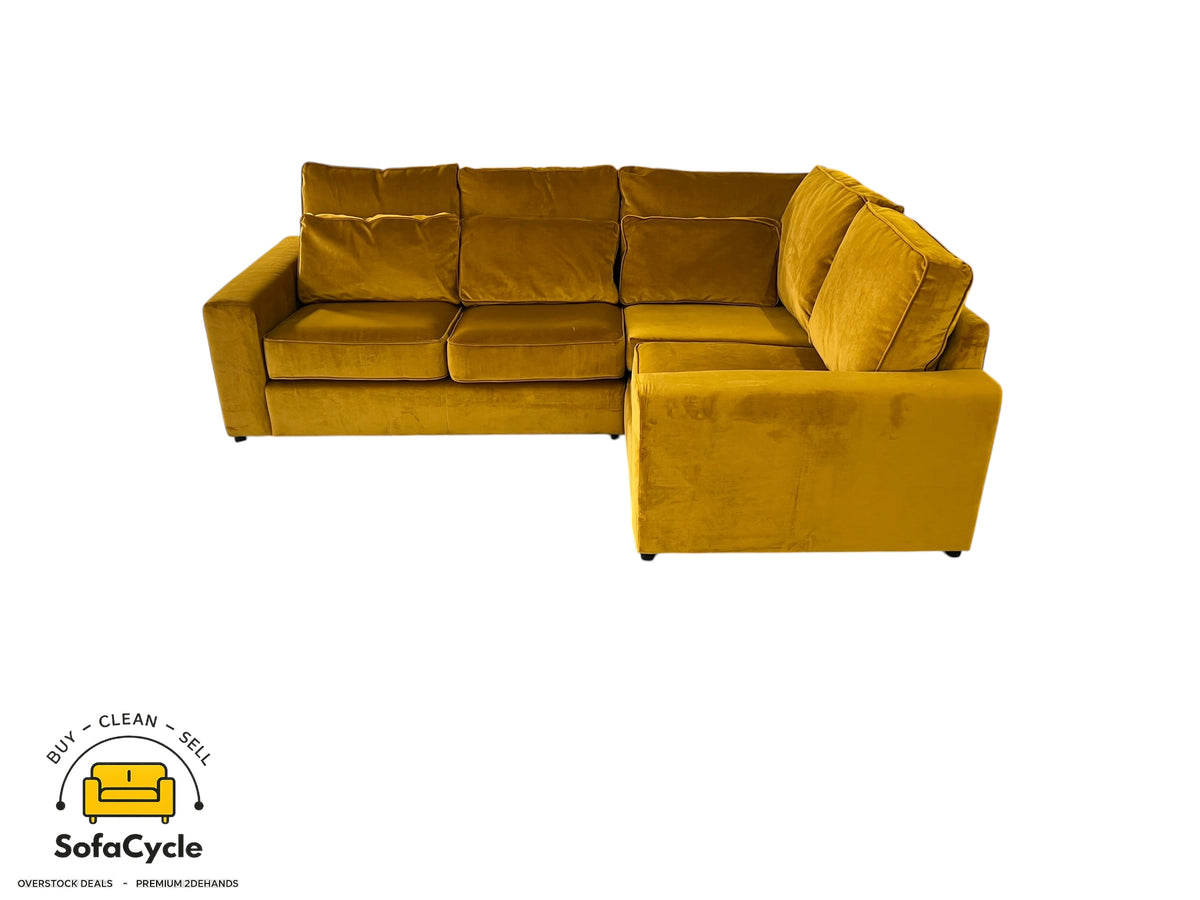 Hoekzetel mosterdgeel in fluweel, hoek R – overstock