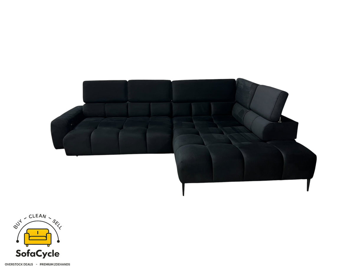 Hoekzetel zwart in fluweel met relaxfunctie – overstock