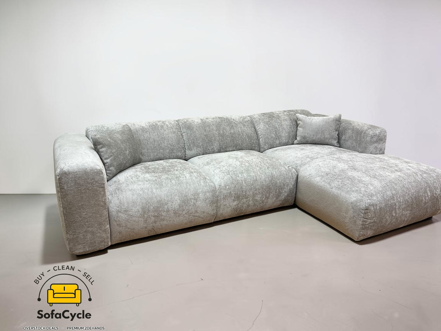 Hoekzetel grijs in bouclé, hoek R – overstock