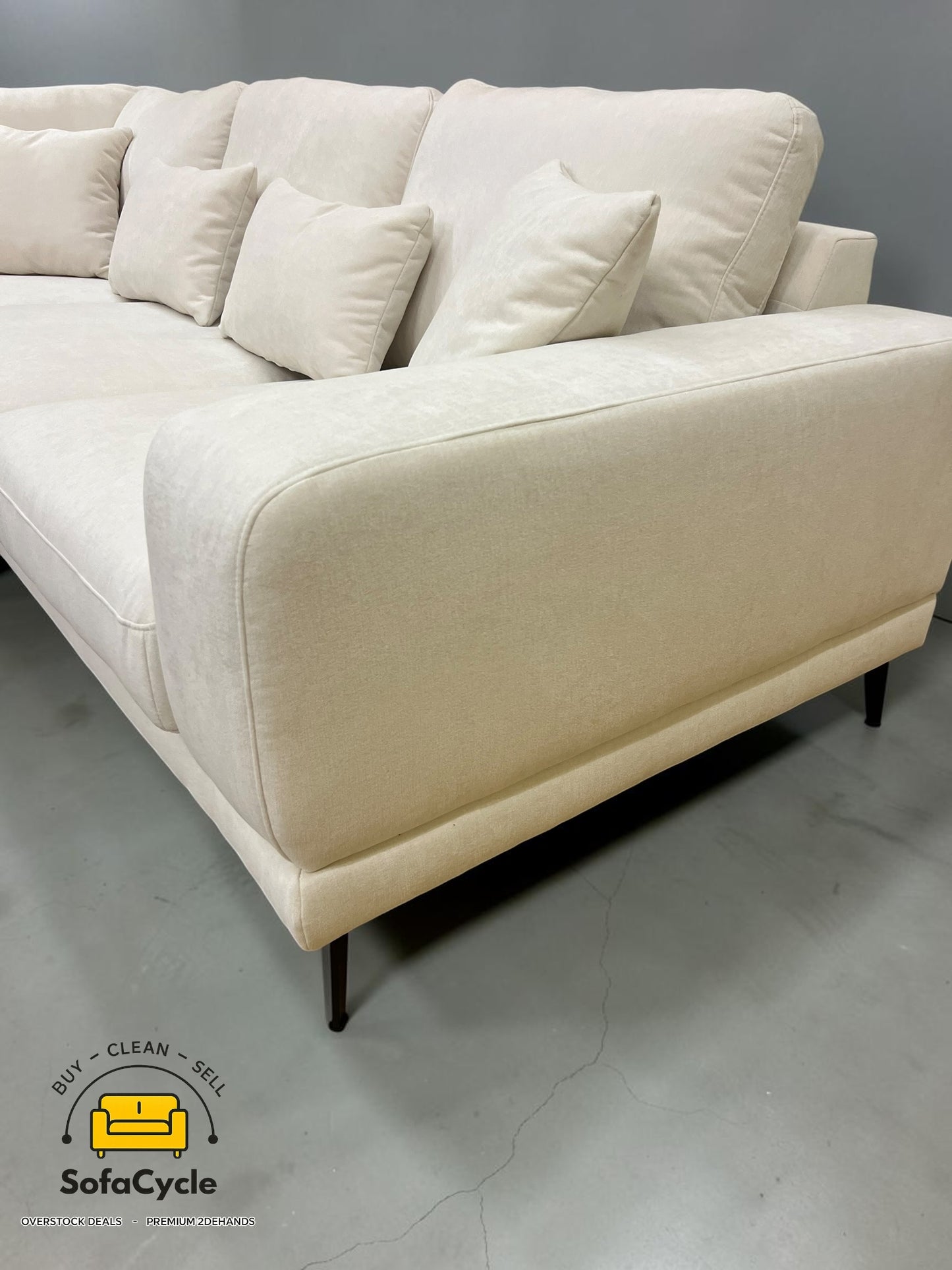 Luton hoekzetel wit in stof, hoek L – overstock