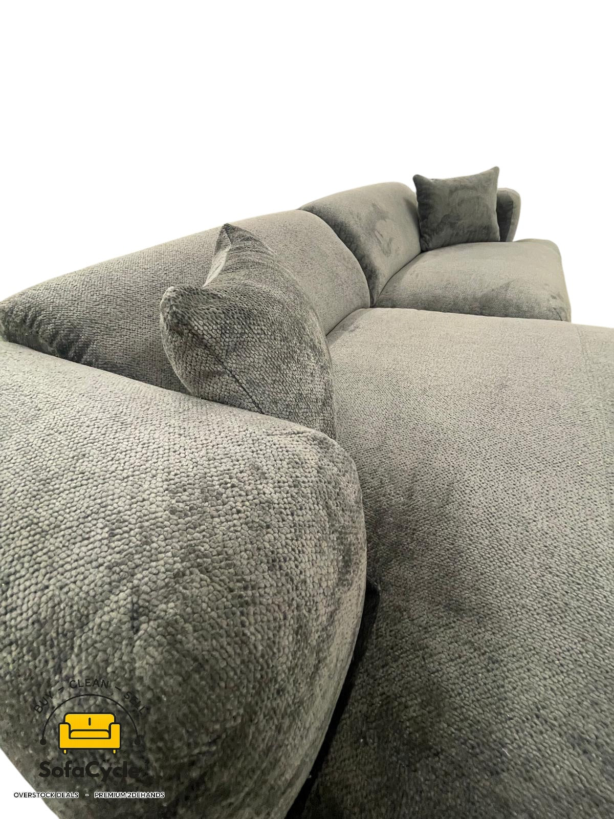 Hoekzetel antraciet in bouclé extra breed ligvlak, hoek L – overstock