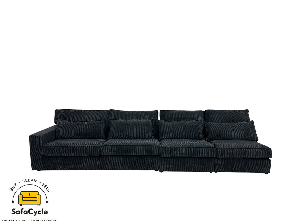 4-zit zwart in ribstof, modulair – overstock